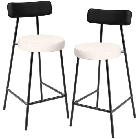Kit 02 Banquetas Baixa Cozinha Sala Jantar Bancada Milão L02 Couríssimo Preto Linho Cru - lyam decor