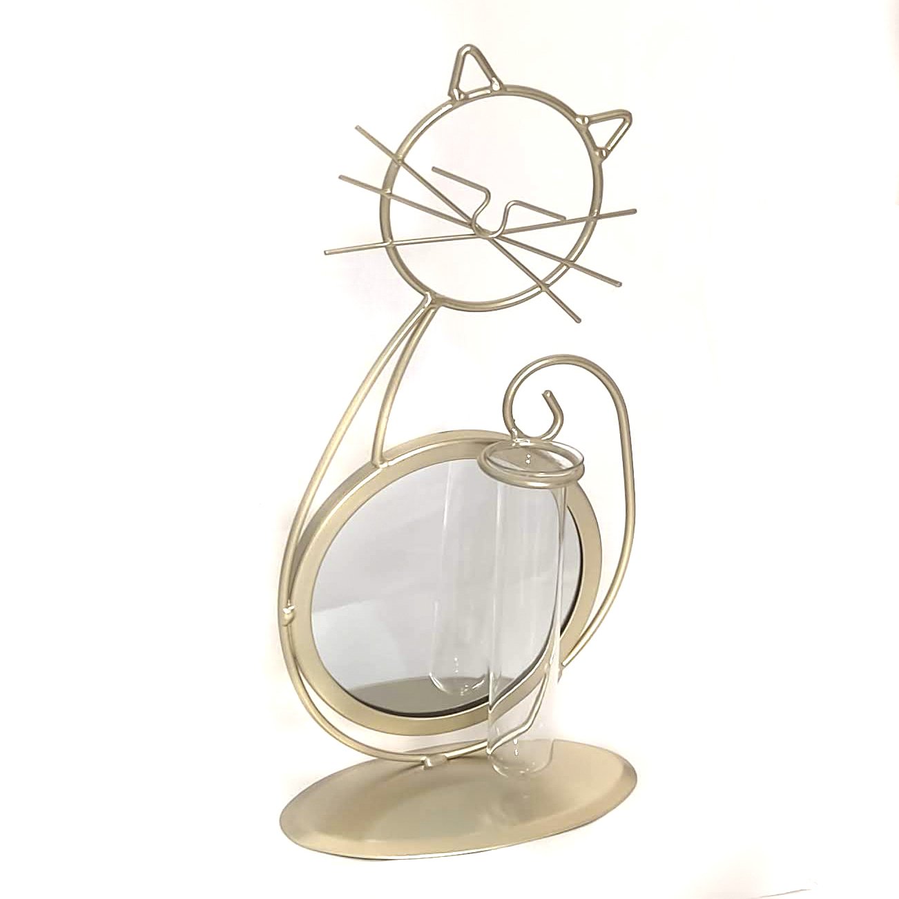 Enfeite Decorativo Gatinho Metal Com Espelho Gato Floreira - Dourado2 - 2