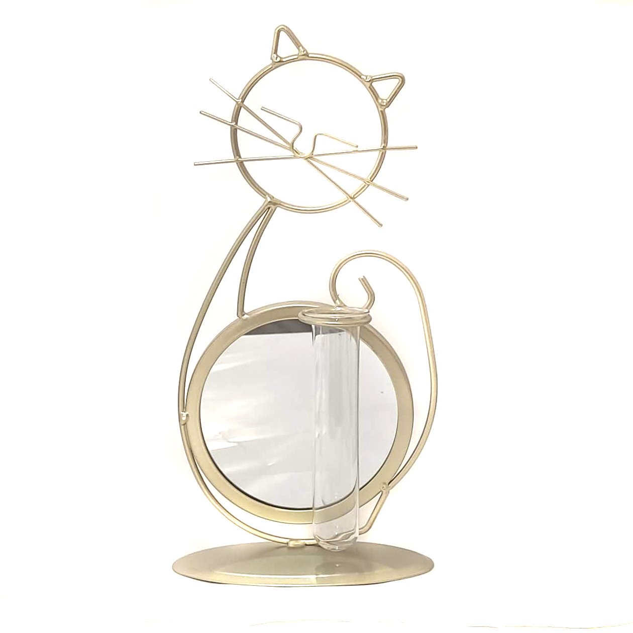 Enfeite Decorativo Gatinho Metal Com Espelho Gato Floreira - Dourado2 - 1