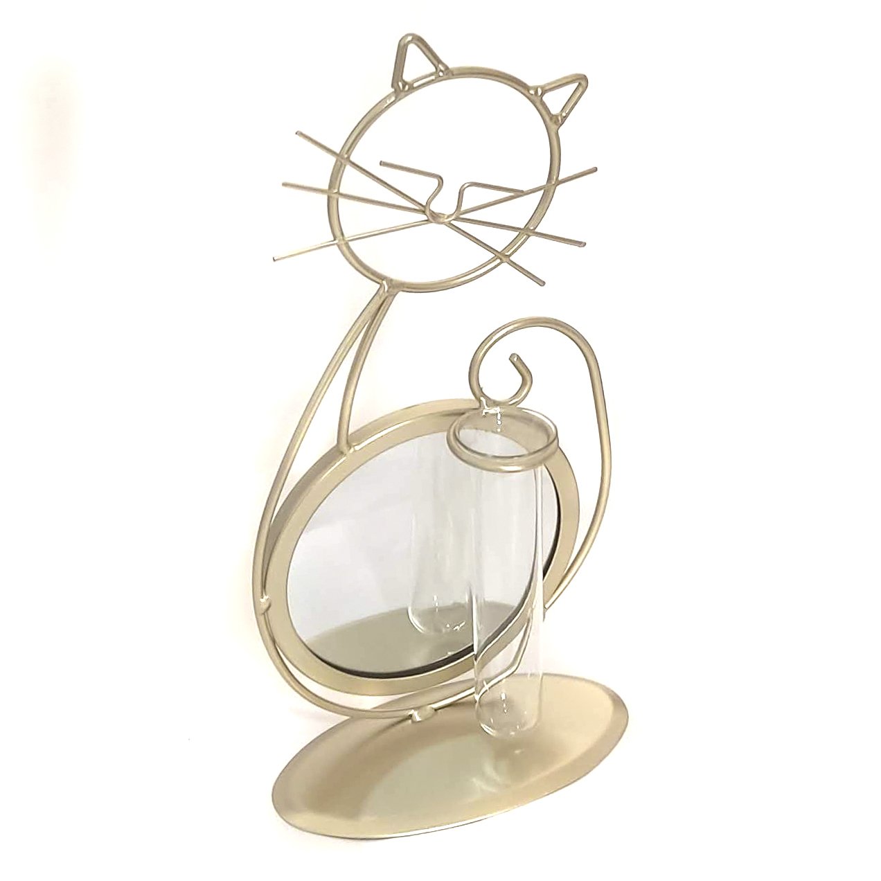 Enfeite Decorativo Gatinho Metal Com Espelho Gato Floreira - Dourado2 - 5