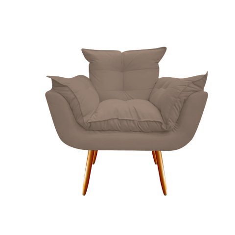 Poltrona Decorativa Opala Suede Capuccino Pés Madeira Ms Decor