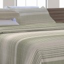 Ver imagem 3 de Kit Cobre Leito King Size Com Fronhas Em Piquet Algodão 3 Peças Listrado Verde Oliva e Palha