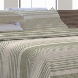 Kit Cobre Leito King Size Com Fronhas Em Piquet Algodão 3 Peças Listrado Verde Oliva e Palha - 3