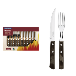 Jogo Para Churrasco Talheres Tramontina Aço Inox 12 Peças Polywood Faca e Garfo - 2 Jogo Para Churrasco Talheres Tramontina Aço Inox 12 Peças Polywood Faca e Garfo - 2