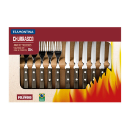 Jogo Para Churrasco Talheres Tramontina Aço Inox 12 Peças Polywood Faca e Garfo - 3 Jogo Para Churrasco Talheres Tramontina Aço Inox 12 Peças Polywood Faca e Garfo - 3