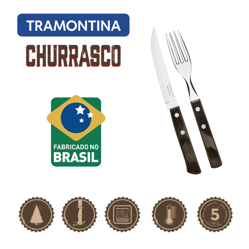 Jogo Churrasco 3 peças Slim Grande de Madeira Pinus com Garfo e