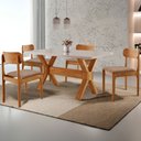 Ver imagem 1 de Sala de Jantar Mesa Star 120cm Tampo Laqueado com Vidro Canto Moeda e 4 Cadeiras Star