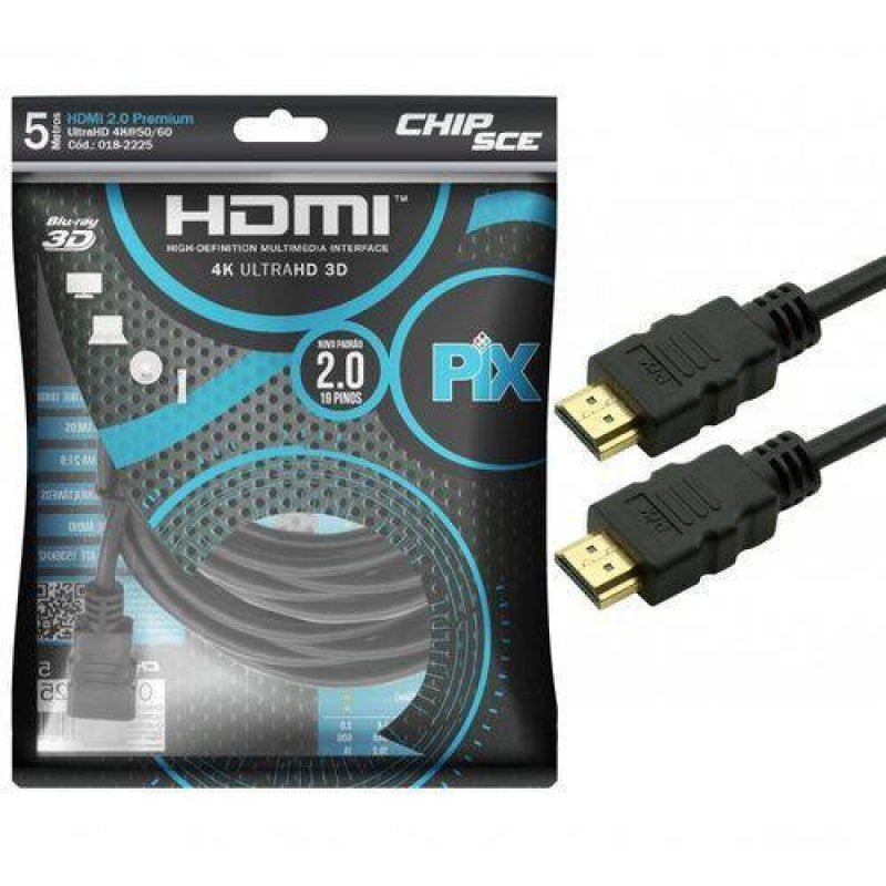 Cabo HDMI 5 Metros 2.0 4K ULTRA HD 3D 19 Pinos CHIP SCE 018-2225 - 1