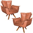 Ver imagem 1 de Kit 2 Poltronas Decorativas Base Giratória em Madeira Charger PU Marrom - Gran Belo