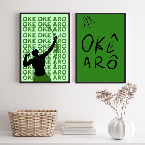 Conjunto 2 Quadros Decorativos Oxóssi okê arô 24x18cm:madeira Branca
