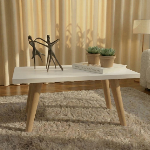 Mesinha Pequena de Centro Pés Madeira Retangular para Sala Branco