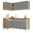 Ver imagem 1 de Armário de Cozinha Modulado de Canto Direito 4 Peças CP39 com Pia Inox Castanho/Cinza - Lumil Lumil
