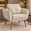 Ver imagem 1 de Poltrona Decorativa Linho Premium Base Madeira Maciça Aurea