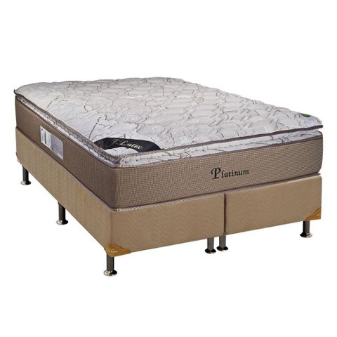 Cama Box King: Colchão Molas Luckspuma MasterPocket Ensacadas Platinum New + Base CRC Suede Bege(193