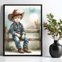 Ver imagem 1 de Quadro Decorativo Infantil Menino Cowboy 33x24cm - com Vidro:moldura Branca