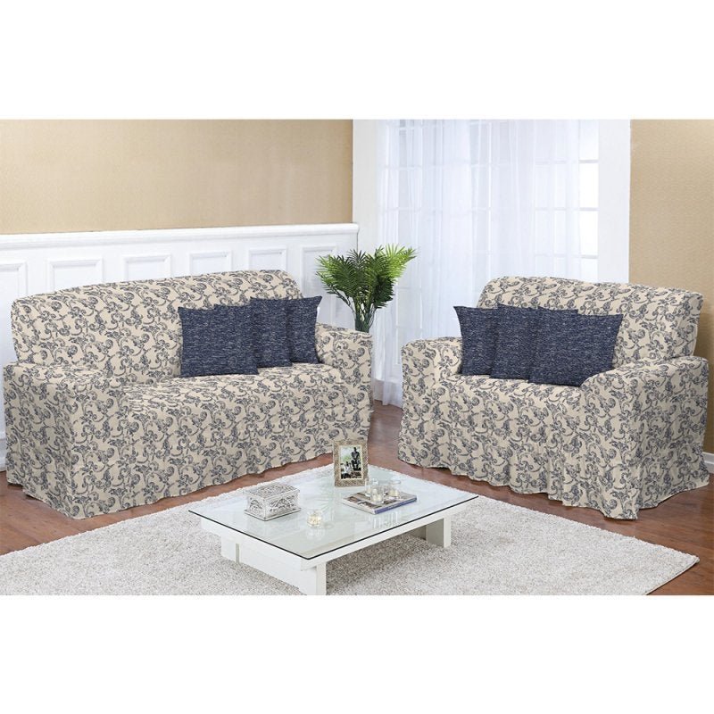 Kit Capa de Sofá 2 e 3 lugares Decore Azul Marinho Estampado 2 peças ...