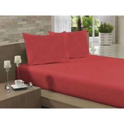 Lençol Avulso Casal Malha Com Elastico Vermelho Tomate Portallar - 1