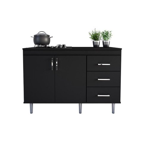 Conjunto Balcão de Cozinha 1,20m Turim com Cooktop 5 Bocas Essencial Movelove Mdf/mdp Preto