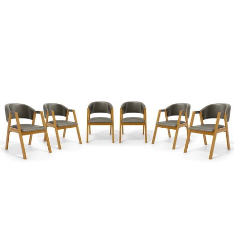 Kit com 6 Cadeiras Leticia Madeira Maciça Estofada para Mesa de Jantar Veludo Chumbo 109