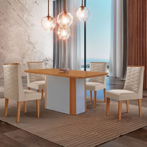 Mesa de Jantar Isadora 120cm Tampo Mdf Laminado com 4 Cadeiras Safira