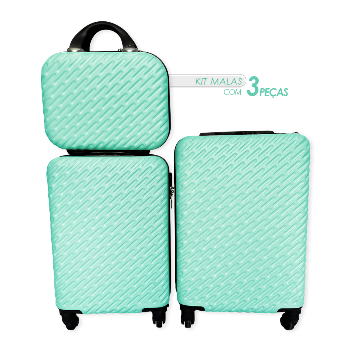 Malas de Viagem Kit 3 Peças Bordo Com Rodinha Cadeado Bolsa cor:Verde água - 2