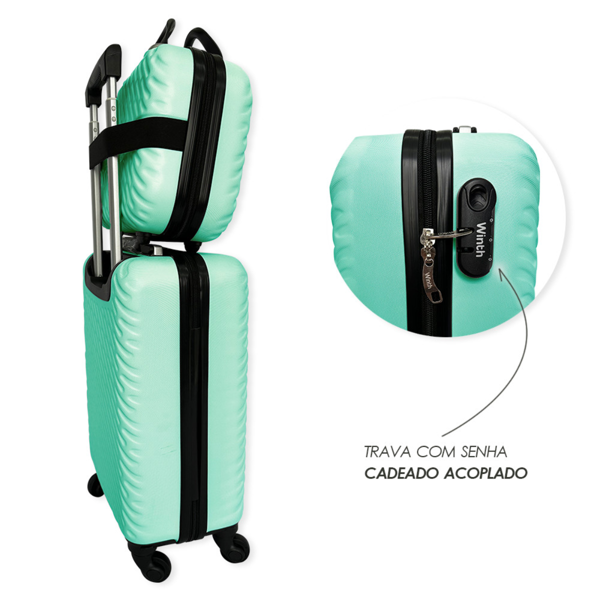 Malas de Viagem Kit 3 Peças Bordo Com Rodinha Cadeado Bolsa cor:Verde água - 3