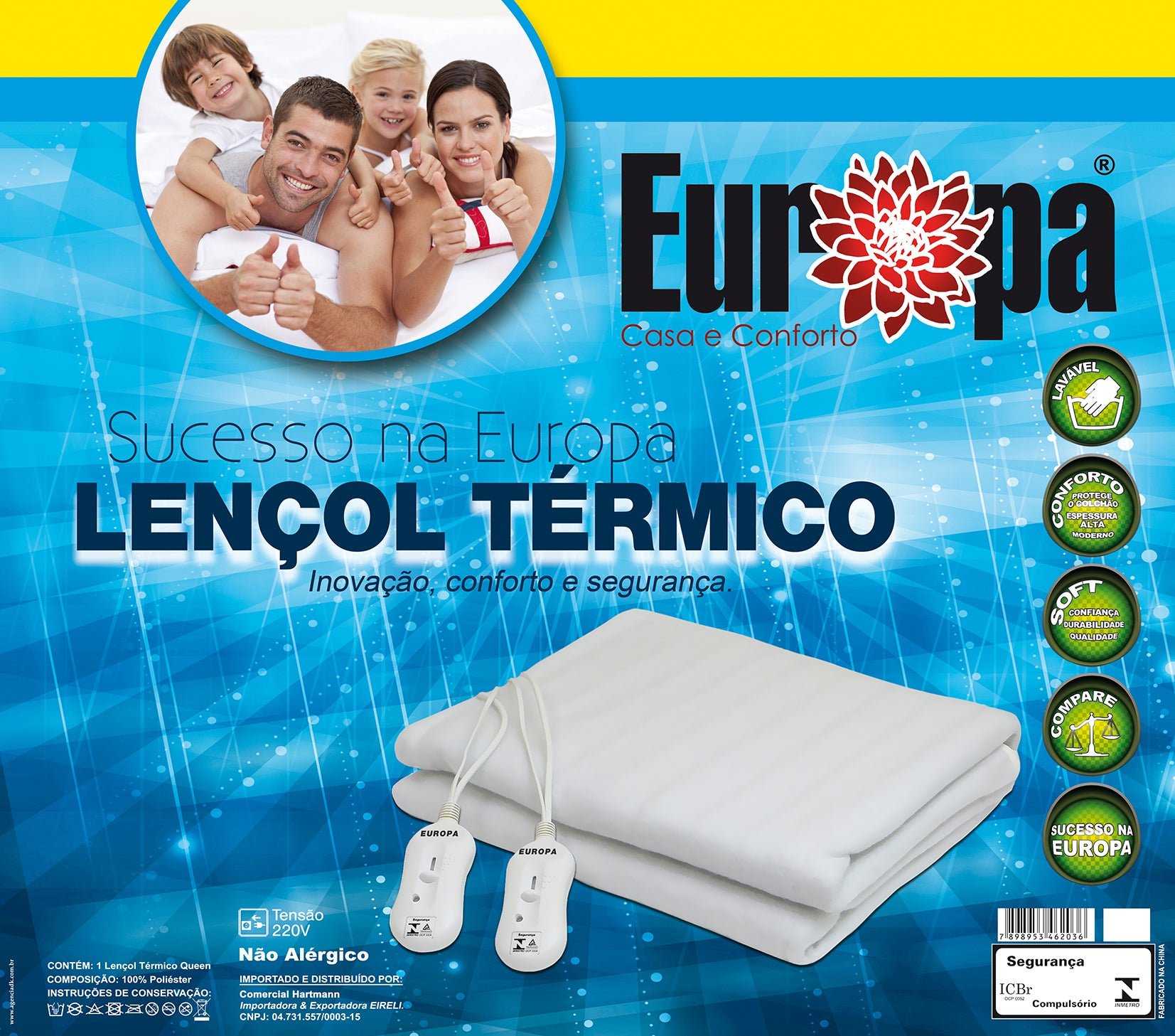Lençol Térmico Casal Europa + Lavável + Certificado 220v - 4