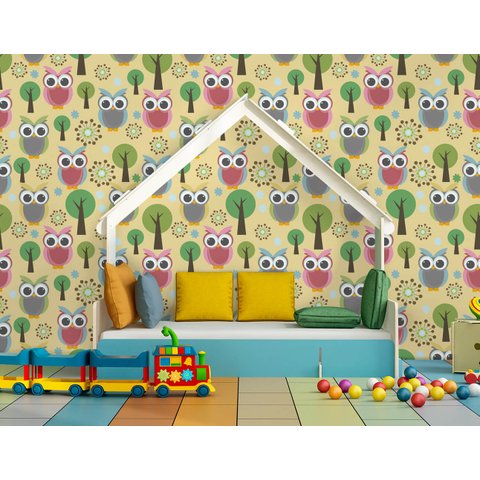Papel de Parede Infantil - Coruja Arte Destaque 2,50 Metros
