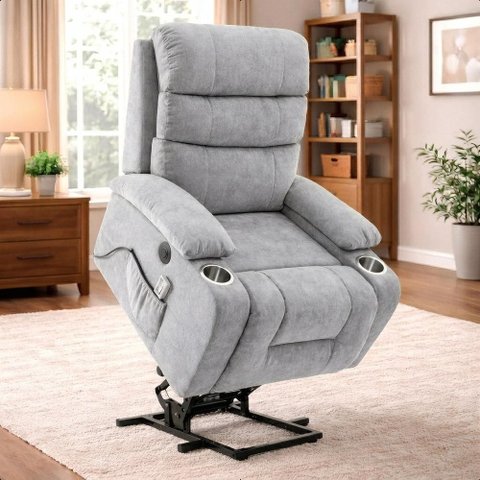 Poltrona Reclinável Elétrica Lift com Elevação Nantes Linho Soft Cinza C01 - Mpozenato