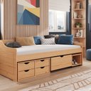 Ver imagem 1 de Cama Solteiro com 5 Gavetas Madeira Maciça Floro Marrom/Pine