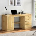 Ver imagem 2 de Escrivaninha Madeira Mesa 4 Gavetas 1 Porta Manager Natural