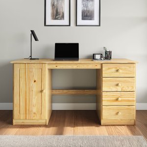 Escrivaninha Madeira Mesa 4 Gavetas 1 Porta Manager Natural