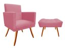 Ver imagem 1 de Kit Poltrona Decorativa Bia + Puff Retangular Suede Rosa Pés Madeira Mz Decor