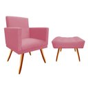 Ver imagem 1 de Kit Poltrona Decorativa Bia + Puff Retangular Suede Rosa Pés Madeira Mz Decor