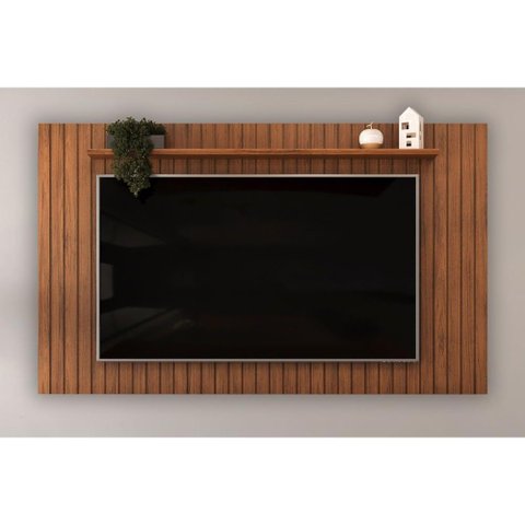 Painel Quarto P/ Tv até 65 Pol Lume Ripado C/ Prateleira 175x108cm Freijo - Dj Móveis