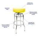 Ver imagem 2 de Banqueta Bar Média Altura 65cm Cromada assento amarelo Giratória Poltronas do Sul