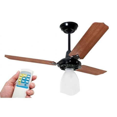 Ventilador de Teto Lumi Loren Sid Preto Pás Mogno com Controle Remoto - 220V