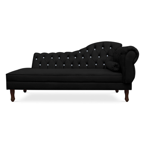 Recamier Divã Juliana 140cm com Strass - Esquerda Suede: Preto