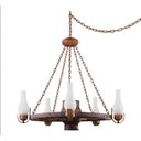 Ver imagem 1 de Lustre Pendente Roda de Carroça Estância Madeira e Metal 5 Lâmp. Linha Country Madelustre