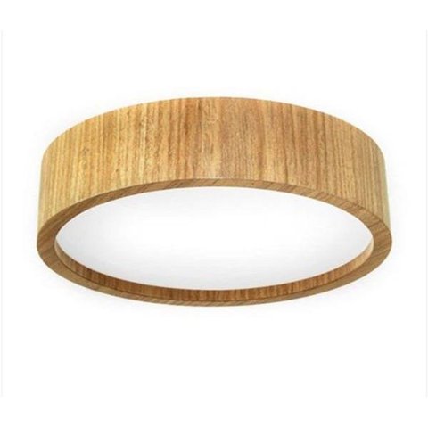 Luminária Plafon Cilíndrico 40x12cm em Acrílico e Madeira Louro Freijó