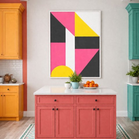 Quadro Canvas Abstrato Geométrico Rosa 90x60cm Mold Branca