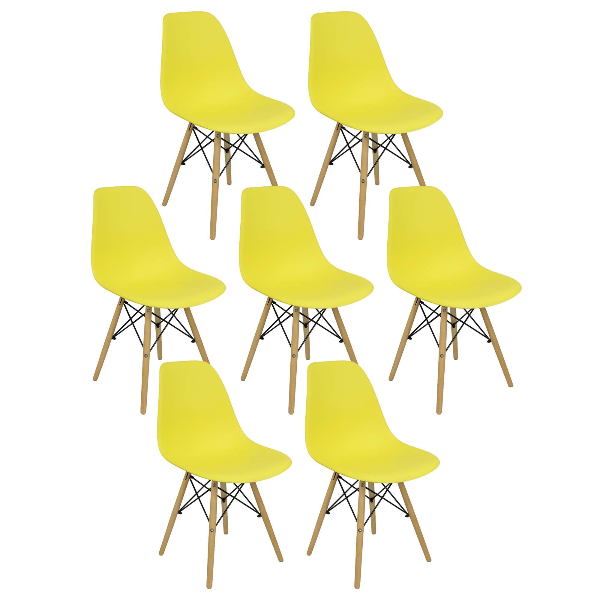 Kit 7 Cadeiras Charles Eames Eiffel Wood Design Amarela - 1