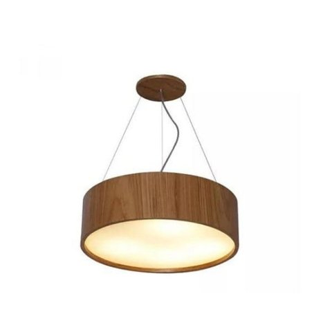Lustre Pendente Cilíndrico 50cmx16cm em Madeira e Acrílico