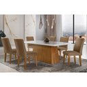 Ver imagem 5 de Mesa de Sala Jantar Luna com Tampo 180x90cm Madeirado Vidro Canto Curvo - Imbuia/ripado 3d/off White