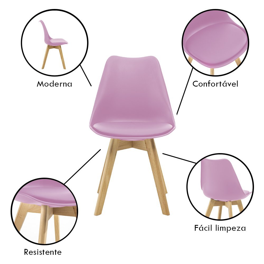 Kit 4 Cadeiras Saarinen Wood Com Estofamento Várias Cores - Rosa - 2