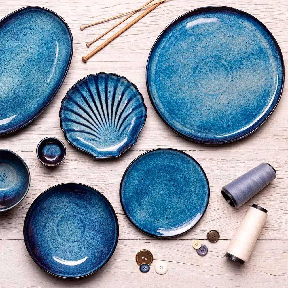 Conjunto de Pratos de Bolo 6 Peças Cerâmica Stoneware Azul Jeans Porto Brasil - 3