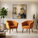 Ver imagem 1 de Jogo 2 Poltronas Estofadas Tecido Veludo Elegante para Sala de Espera Aconchegante Pés de Madeira Re