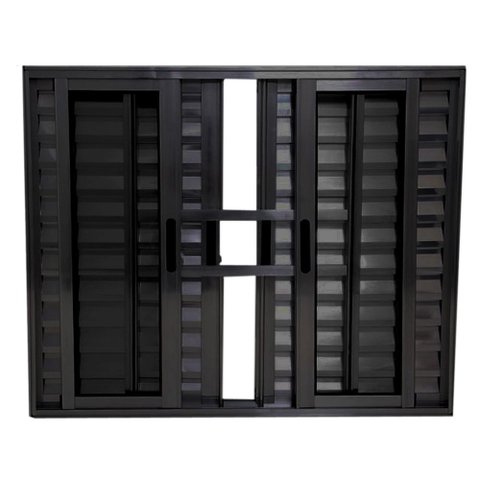 Janela Veneziana 6 Folhas Alumínio Preto Linha Veneza com Grade:100 x 150
