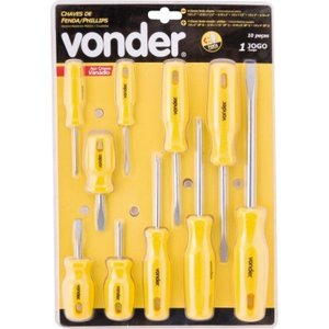 CHAVE DE FENDA E PHILIPS (KIT 10 PECAS) (VONDER)