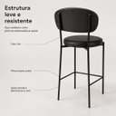 Ver imagem 4 de Banqueta Alta Antonella Preta com Encosto Estofado e Estrutura em Aço Kit 2 Peças